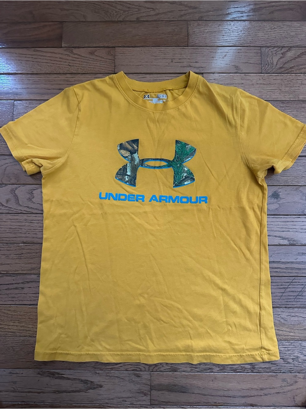 Under Armour Yellow Tee with Blue Camo Logo